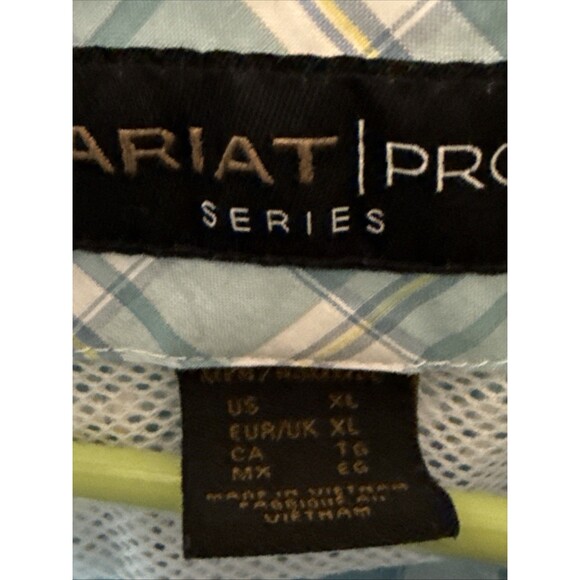 Ariat PRO Series button Front men's XL Shirt Plaid Blue White long sleeve Logo - Picture 5 of 8